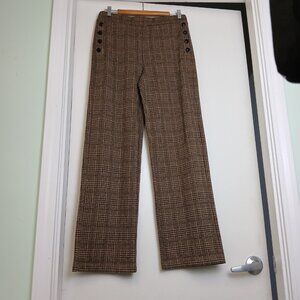 JPR Brown Houndstooth Pull-On Knit  Wide Leg Decorative Buttons Pants  Sz S